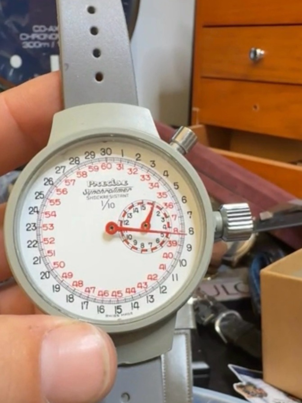 Leochron Chronograph Precision Italian Stopwatch  - White Face with Gray Strap